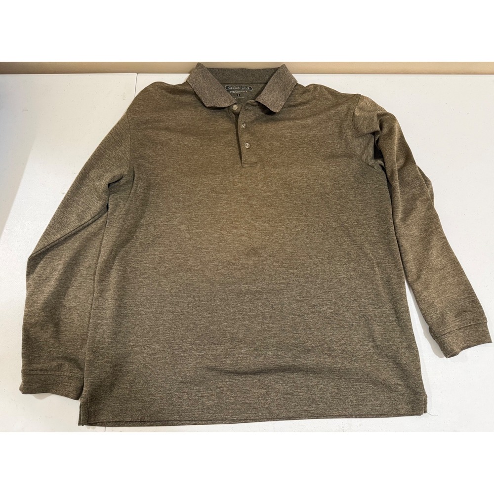 Cypress Club Performance Mens Large Long Sleeve Polo Shirt Olive Green Heather